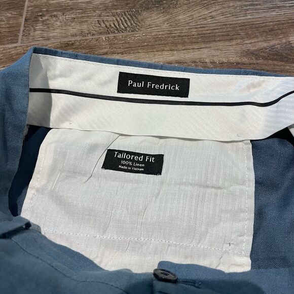Paul Frederick Pants Men 36 Blue 100% Linen Career Casual Beach Tailored Fit - Picture 3 of 13